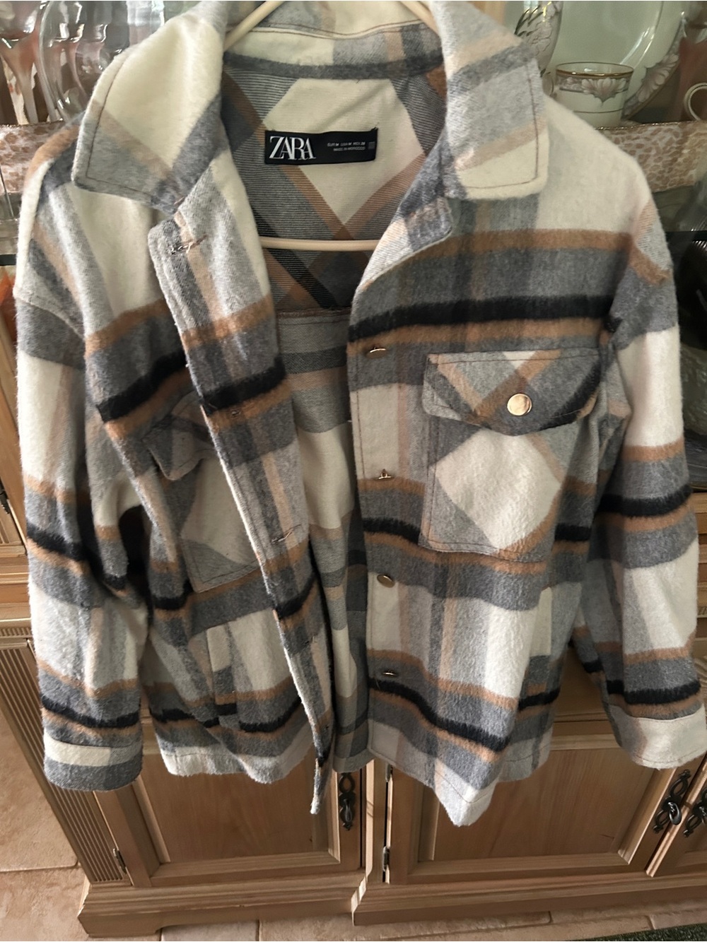 Zara Flannel Shacket - M - Neutral Plaid